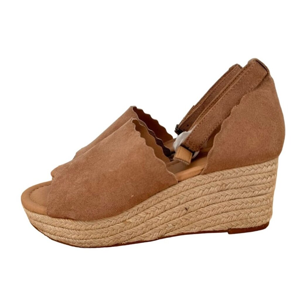 Vici Brown Suede Espadrille Wedge Sandals Scallop  Ankle Strap womens size 8 new